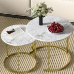Marble Pattern Center Table with Golden Metal Frame