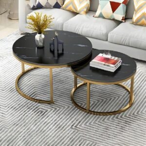 Round Nesting Center Table (Black & Gold)