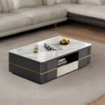 Marble Pattern Wooden Tabletop with Golden Metal Frame