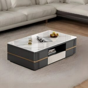 Marble Pattern Wooden Tabletop with Golden Metal Frame