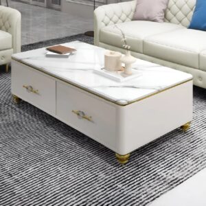 Marble Pattern Wooden Tabletop with Storage