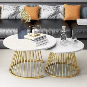 Modern Round Table (Gold & White)