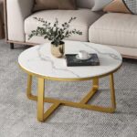 Round Center Table Marble Pattern Tabletop with Golden Metal Frame