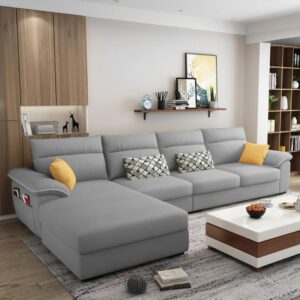 Modern L-Shape Grey Sectional Sofa with Chaise Lounge