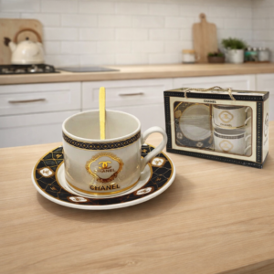 Luxury Black & Gold Porcelain Tea Cup & Saucer Gift Set