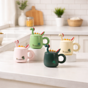 Cute Dinosaur Ceramic Mug with Lid