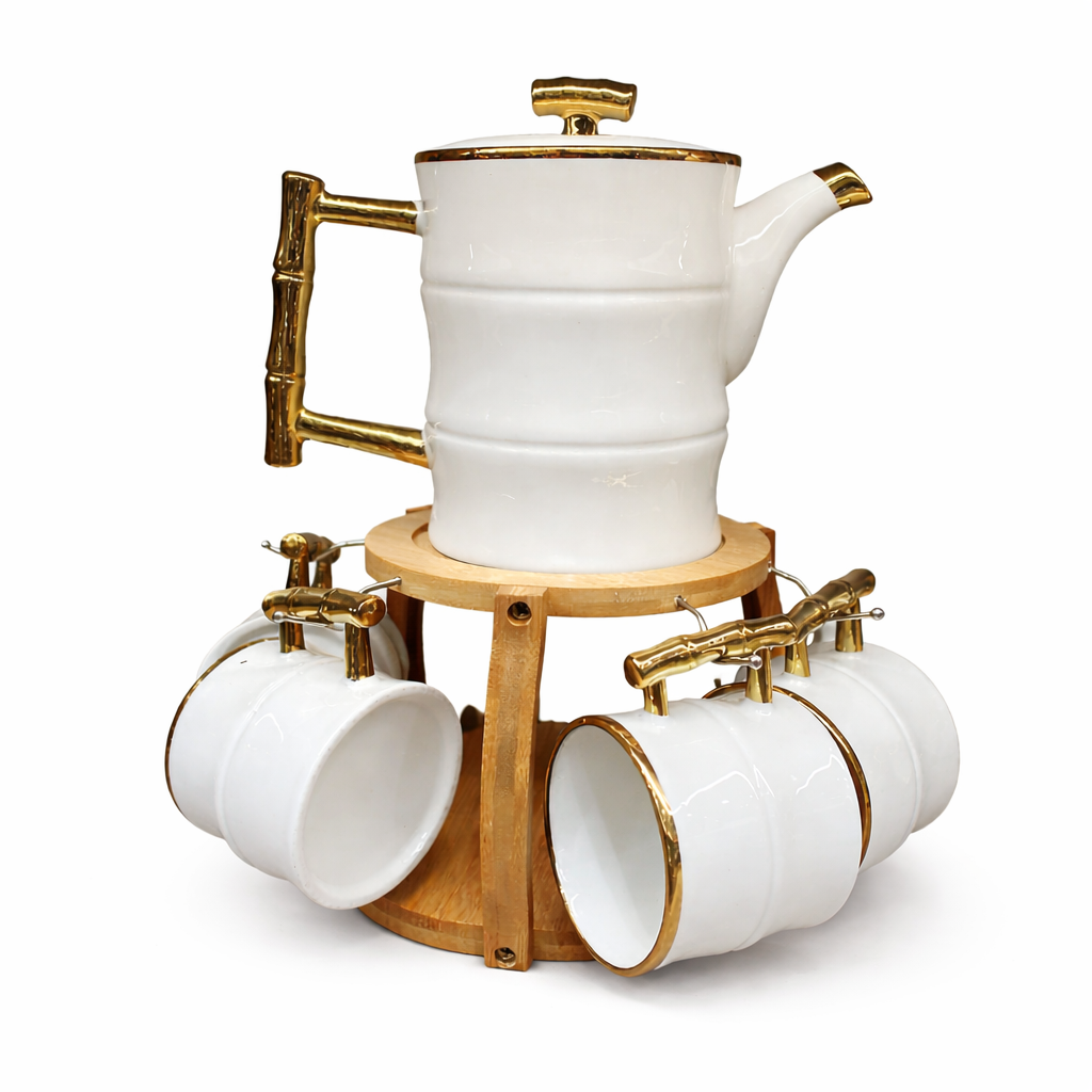 Tea Set With 6 Cups Kettle And Wooden Stand 2