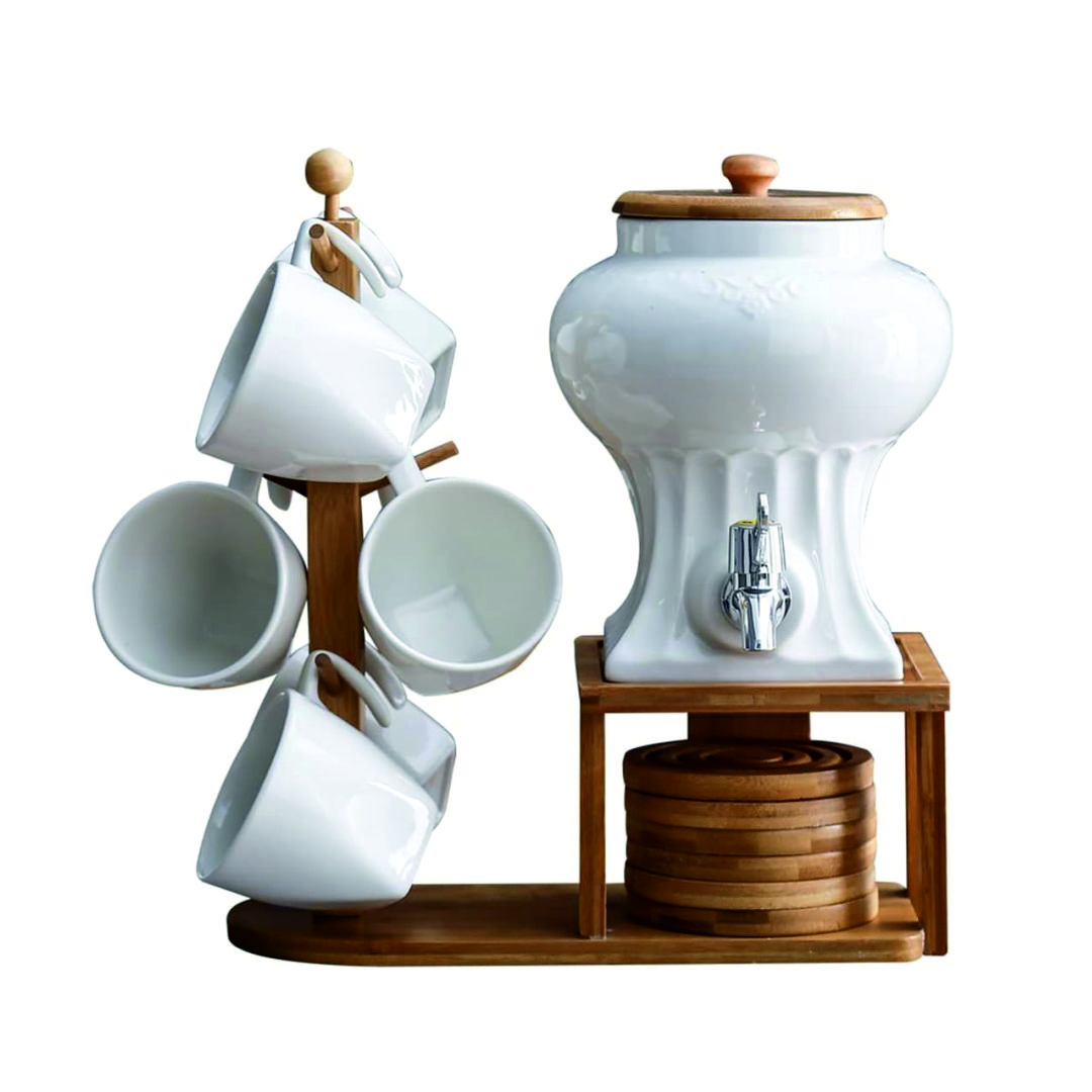 Cold Kettle Water Set with Cup and Saucer Shelf Stainless Steel Faucet Water Cup Set