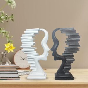 Abstract Face Silhouette Bookend Sculpture Set