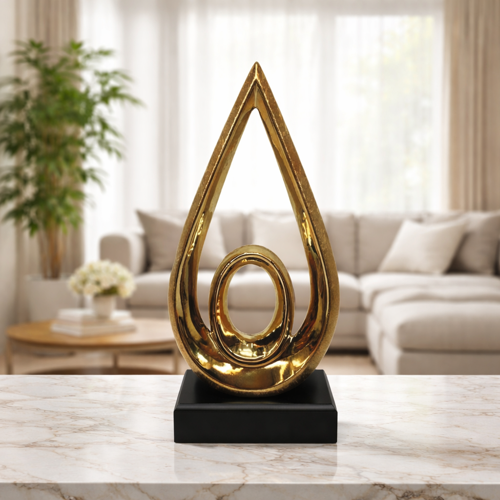 Elegant Modern Gold Teardrop-Shaped Statue – Black Base 2