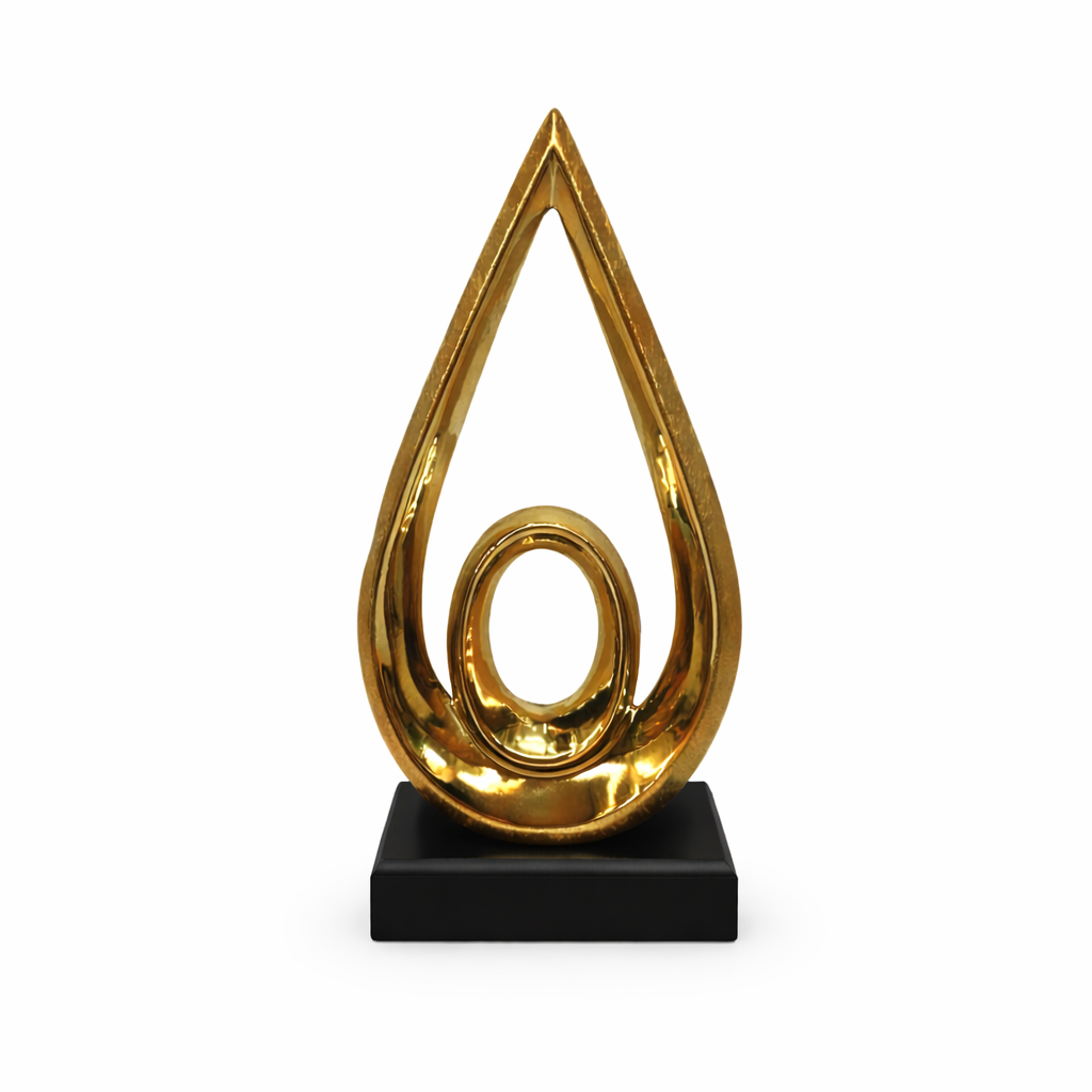 Elegant Modern Gold Teardrop-Shaped Statue – Black Base