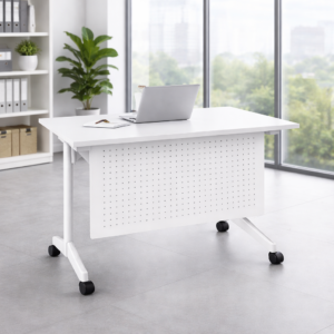 Modern White Mobile Office Desk with Modesty Panel