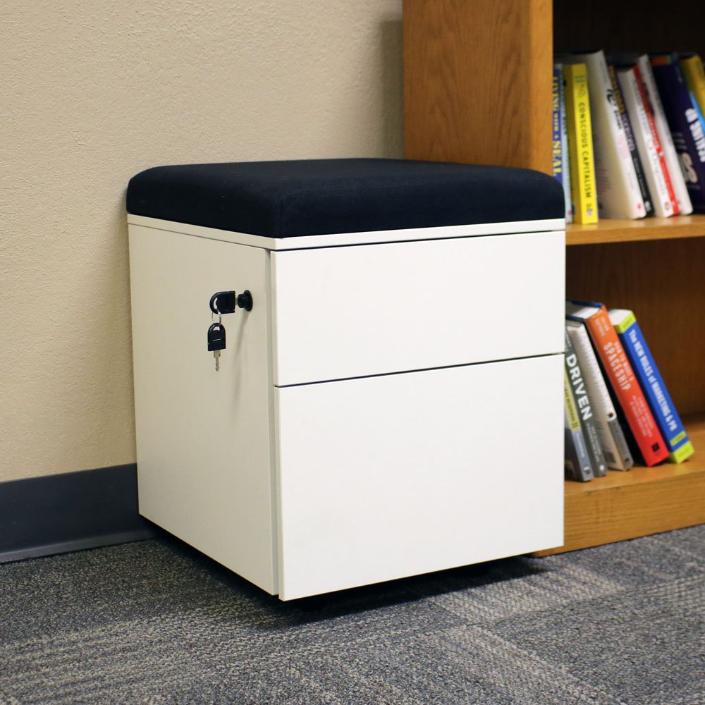 Pedestal Storage Cabinet with Lock and Cushion, Steel 2-Drawer (1)
