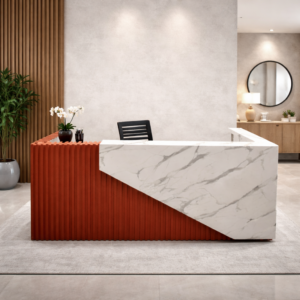 Designer Reception Table – Modern Marble Finish Welcome Desk