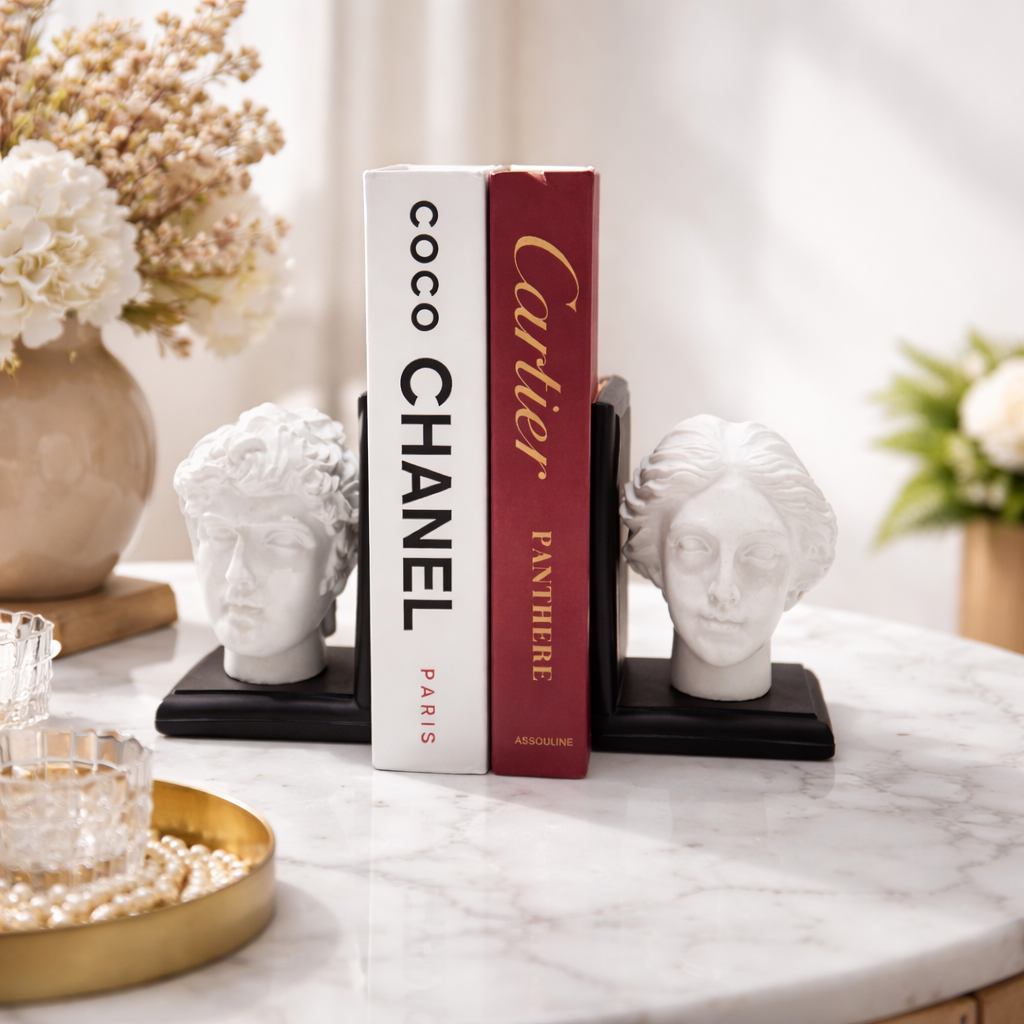 Shelves Decorative Resin Character Statue Book Ends - White and Black Statues - Copy