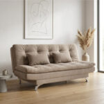 3 Seater Avantha Sofa Cum Bed Camel Velvet Fabric with Two Cushions Perfect for Home Living Room Office and Guests